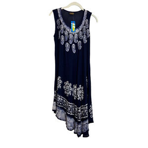 Rima Beachworld Womens Asymmetric Dress One Size Navy Blue Embroidered New